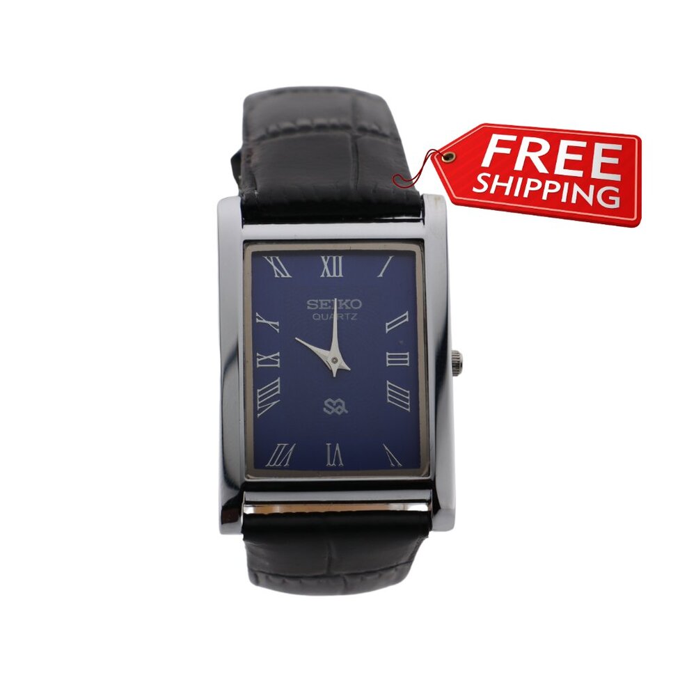Seiko Slim Vintage Quartz Men's Wrist Watch Blue Dial with new Black Strap
